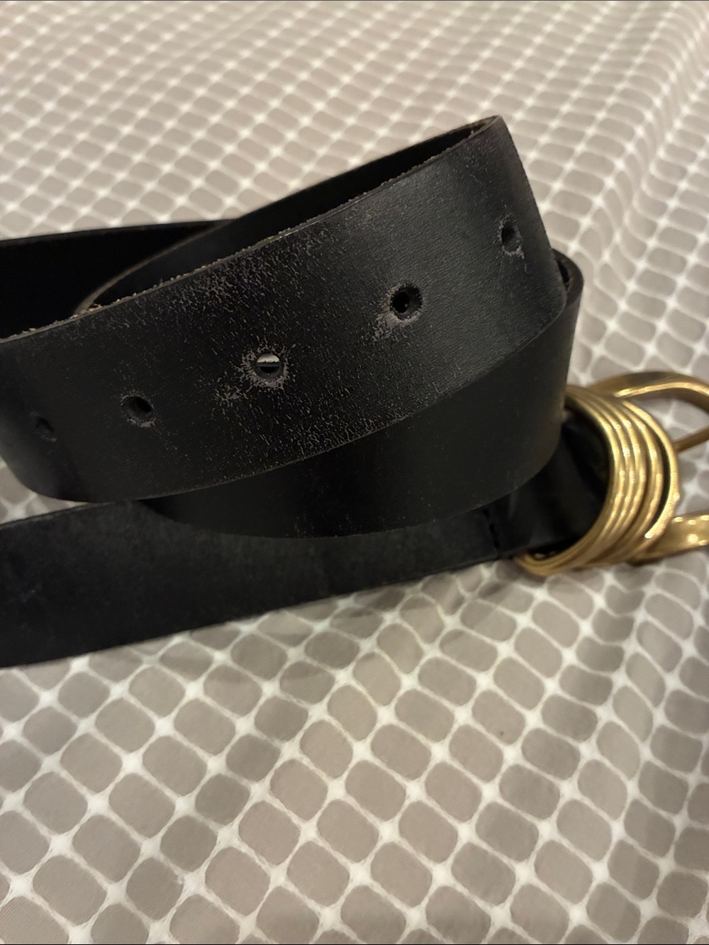 Anthropologie Black Leather Belt with Gold Buckle - size XL